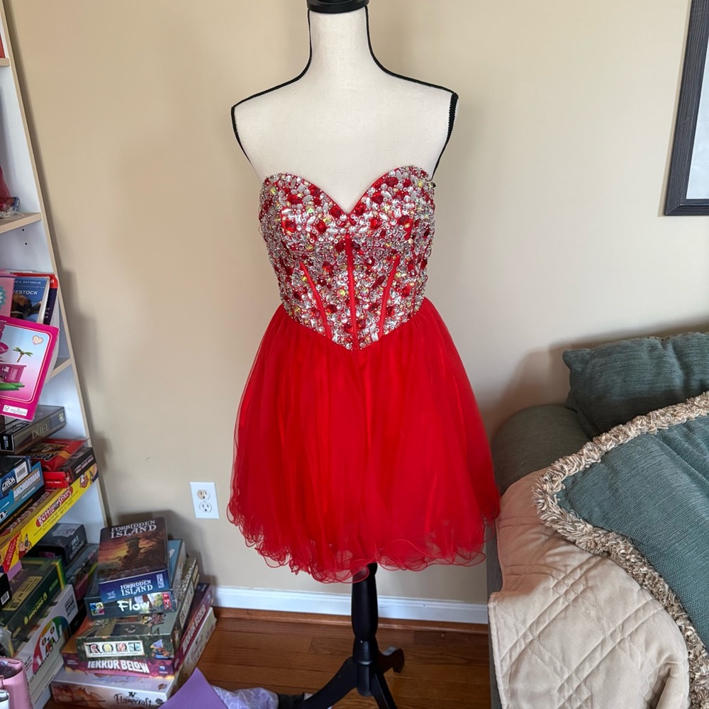 Alyce Paris Red Bedazzled Homecoming Dress